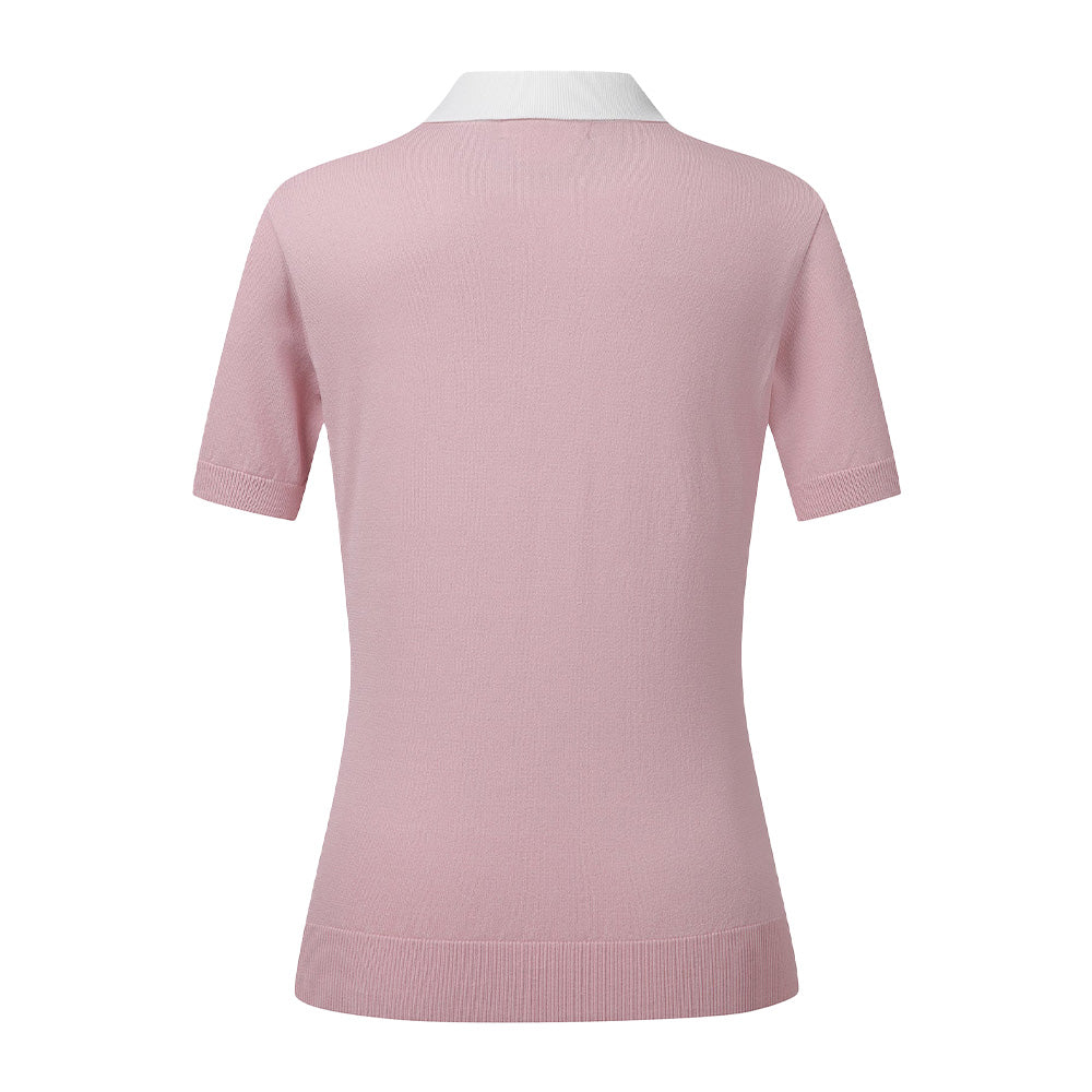 KNIT COLLARED SHORT-SLEEVE SWEATER 女士 半開襟拉鍊短袖上衣