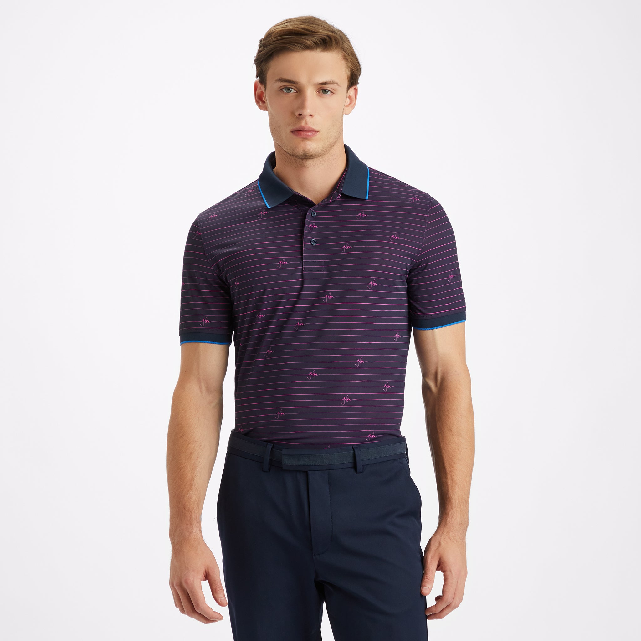 SCRIPT STRIPE RIB COLLAR TECH PIQUÉ POLO衫