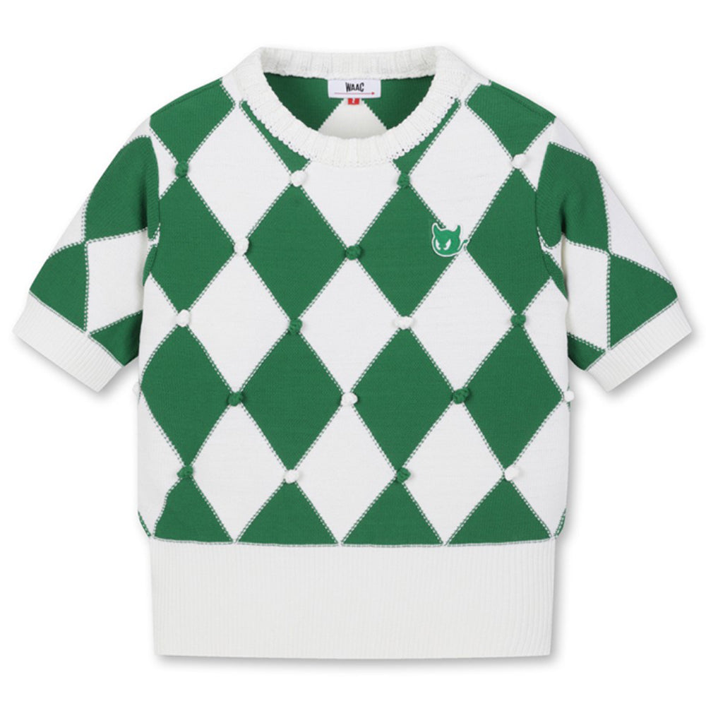 女士 WAACKY 菱格紋圓領短袖毛衣