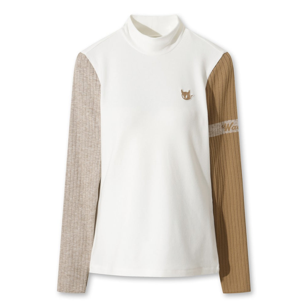 KNIT RIB COLOR HYBRID PULLOVER 女士 高領撞色長袖上衣