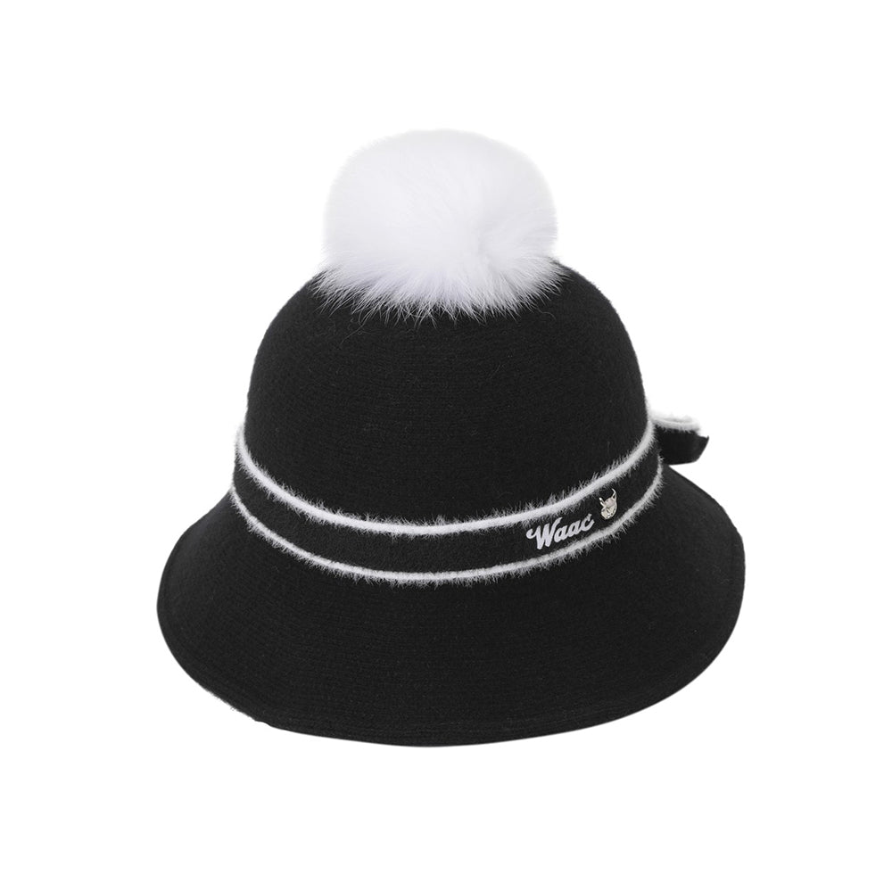 女士 針織毛球水桶帽