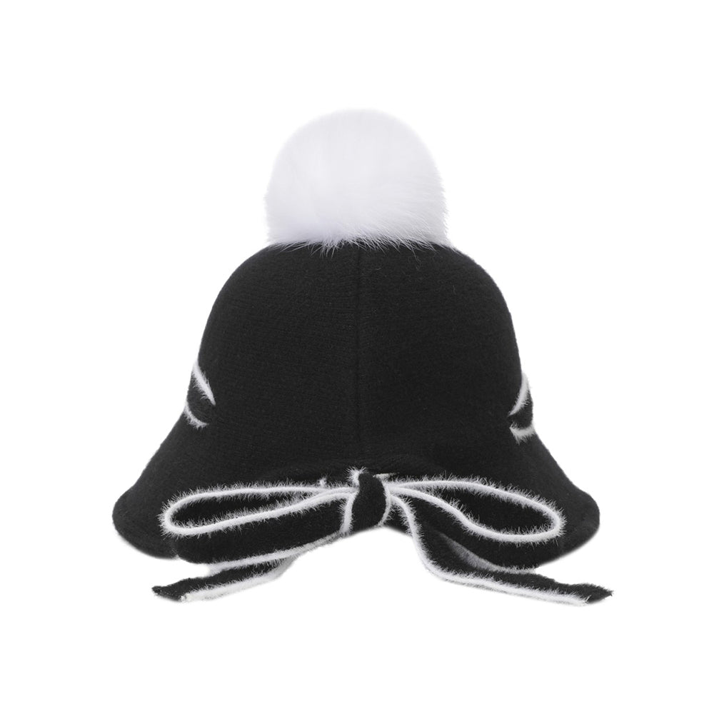 女士 針織毛球水桶帽