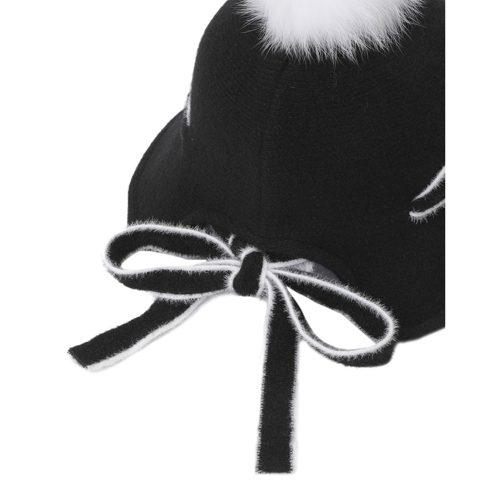 女士 針織毛球水桶帽