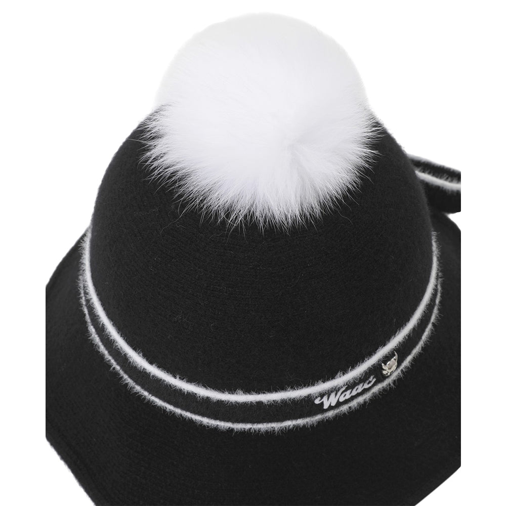 女士 針織毛球水桶帽