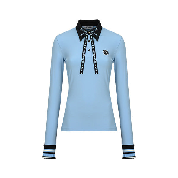 SWEET COLLAR T-SHIRT 女士 LOGO緞帶袖口荷葉長袖POLO衫