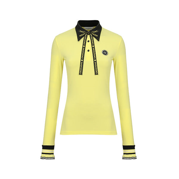 SWEET COLLAR T-SHIRT 女士 LOGO緞帶袖口荷葉長袖POLO衫