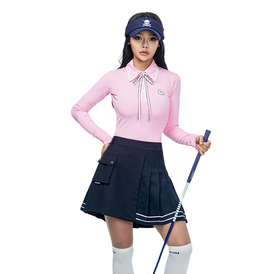 TAPE POINT POLO 女士 學院風緞帶長袖POLO衫