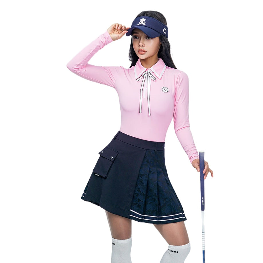 TAPE POINT POLO 女士 學院風緞帶長袖POLO衫
