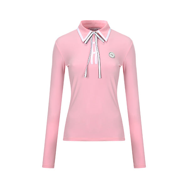 TAPE POINT POLO 女士 學院風緞帶長袖POLO衫